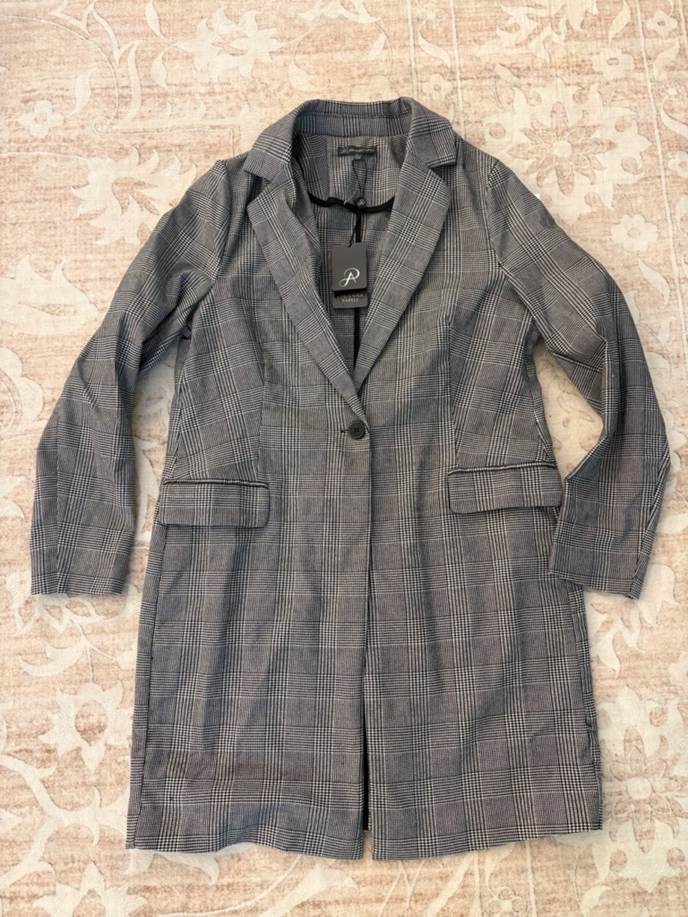 NWT Adrianna Papell Gray Glen Plaid Longline Blazer Size M